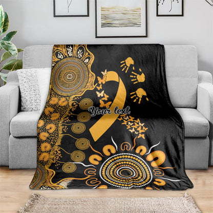 Hope For Childhood Cancer Support Personalised Blanket Aboriginal Gold Ribbon Dot Painting
