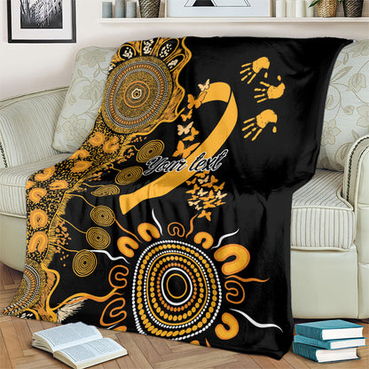 Hope For Childhood Cancer Support Personalised Blanket Aboriginal Gold Ribbon Dot Painting