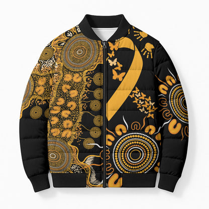 Hope For Childhood Cancer Support Personalised Bomber Puffer Jacket Aboriginal Gold Ribbon Dot Painting