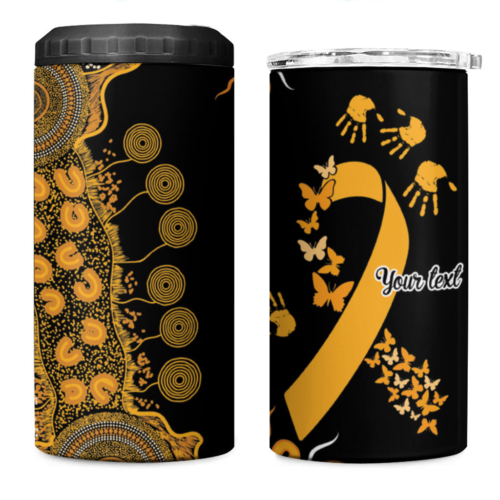 Hope For Childhood Cancer Support Personalised 4 in 1 Can Cooler Tumbler Aboriginal Gold Ribbon Dot Painting