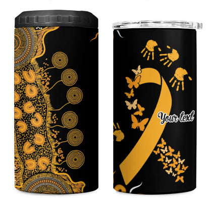 Hope For Childhood Cancer Support Personalised 4 in 1 Can Cooler Tumbler Aboriginal Gold Ribbon Dot Painting