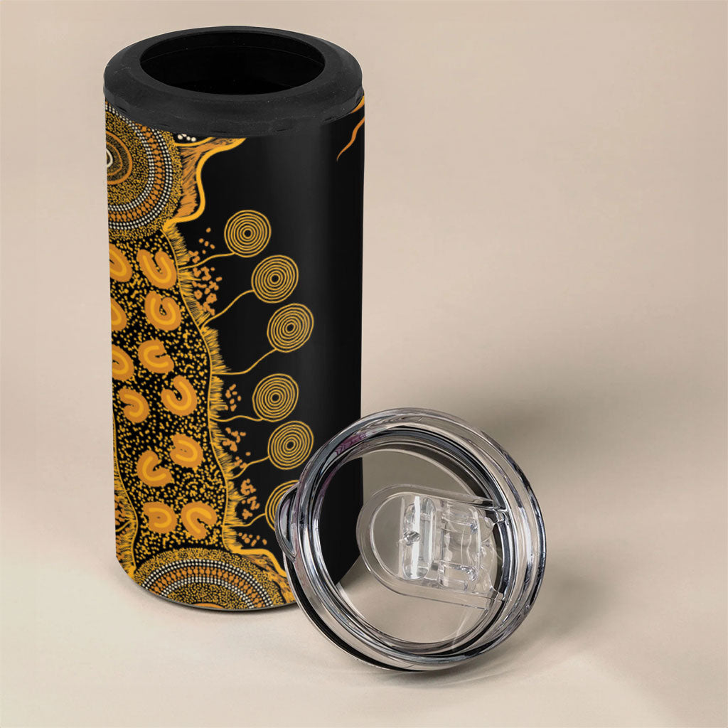 Hope For Childhood Cancer Support Personalised 4 in 1 Can Cooler Tumbler Aboriginal Gold Ribbon Dot Painting