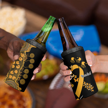 Hope For Childhood Cancer Support Personalised 4 in 1 Can Cooler Tumbler Aboriginal Gold Ribbon Dot Painting
