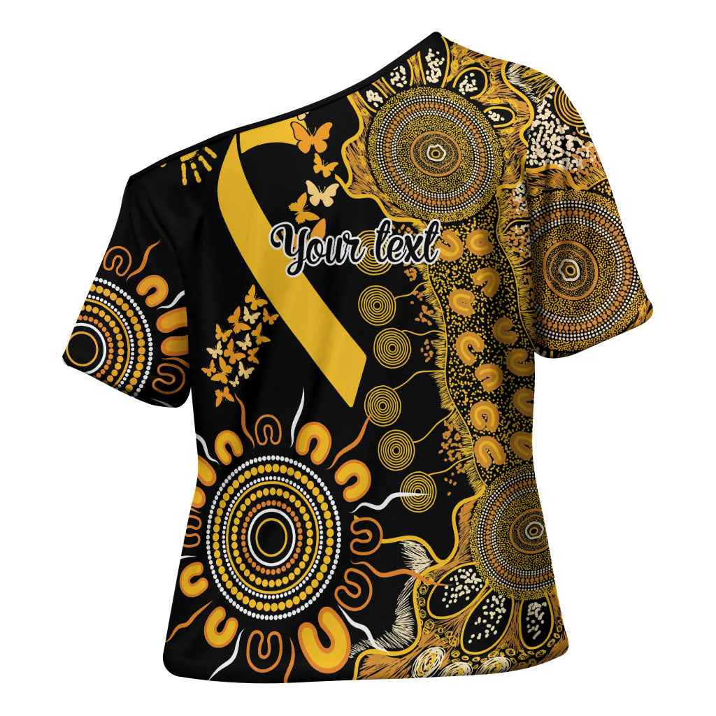Hope For Childhood Cancer Support Personalised Cross Shoulder Shirt Aboriginal Gold Ribbon Dot Painting