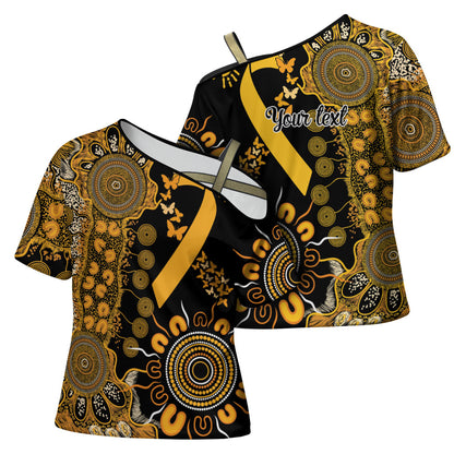 Hope For Childhood Cancer Support Personalised Cross Shoulder Shirt Aboriginal Gold Ribbon Dot Painting