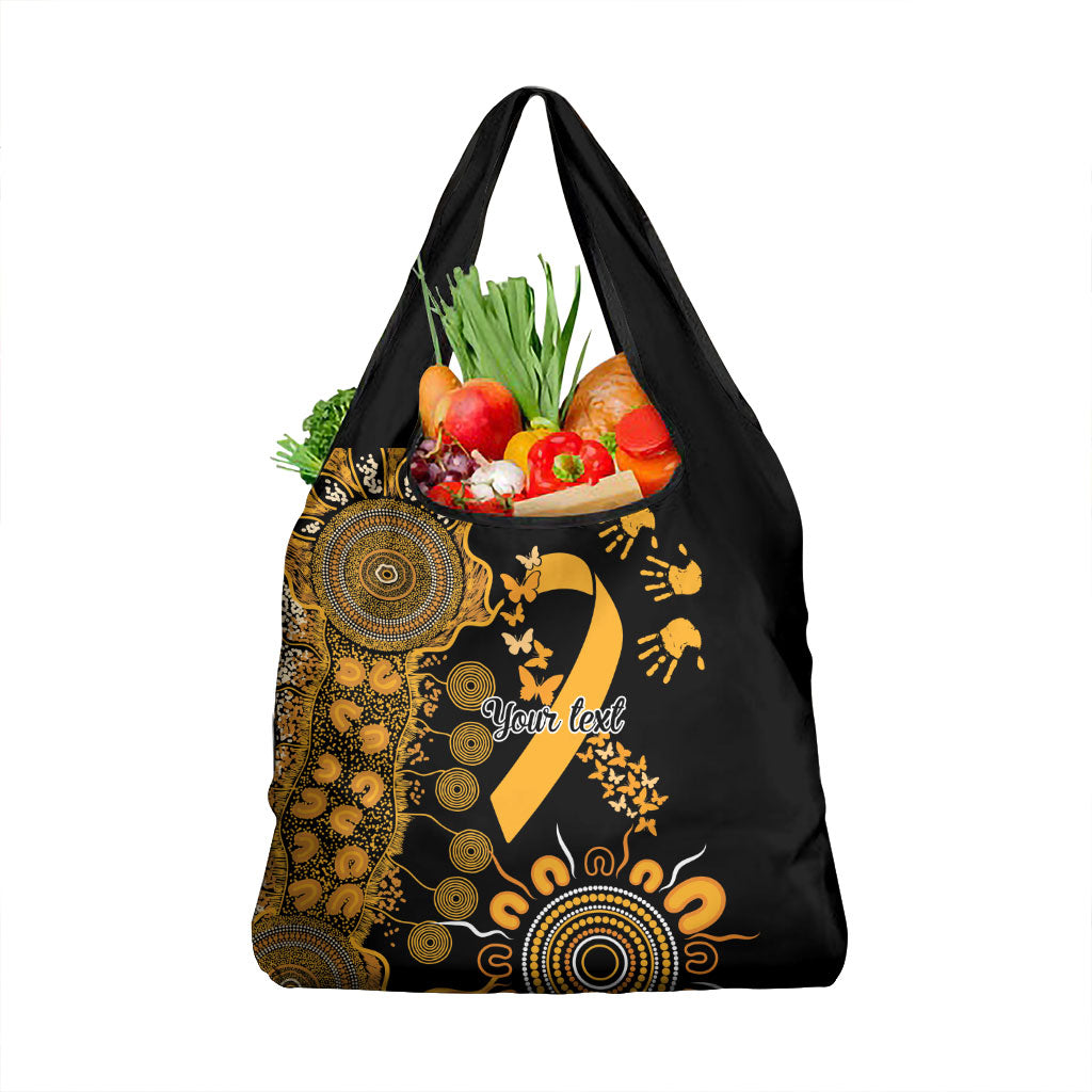 Hope For Childhood Cancer Support Personalised Grocery Bag Aboriginal Gold Ribbon Dot Painting