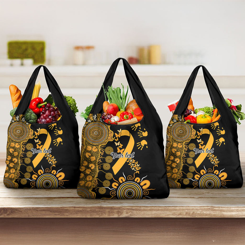 Hope For Childhood Cancer Support Personalised Grocery Bag Aboriginal Gold Ribbon Dot Painting