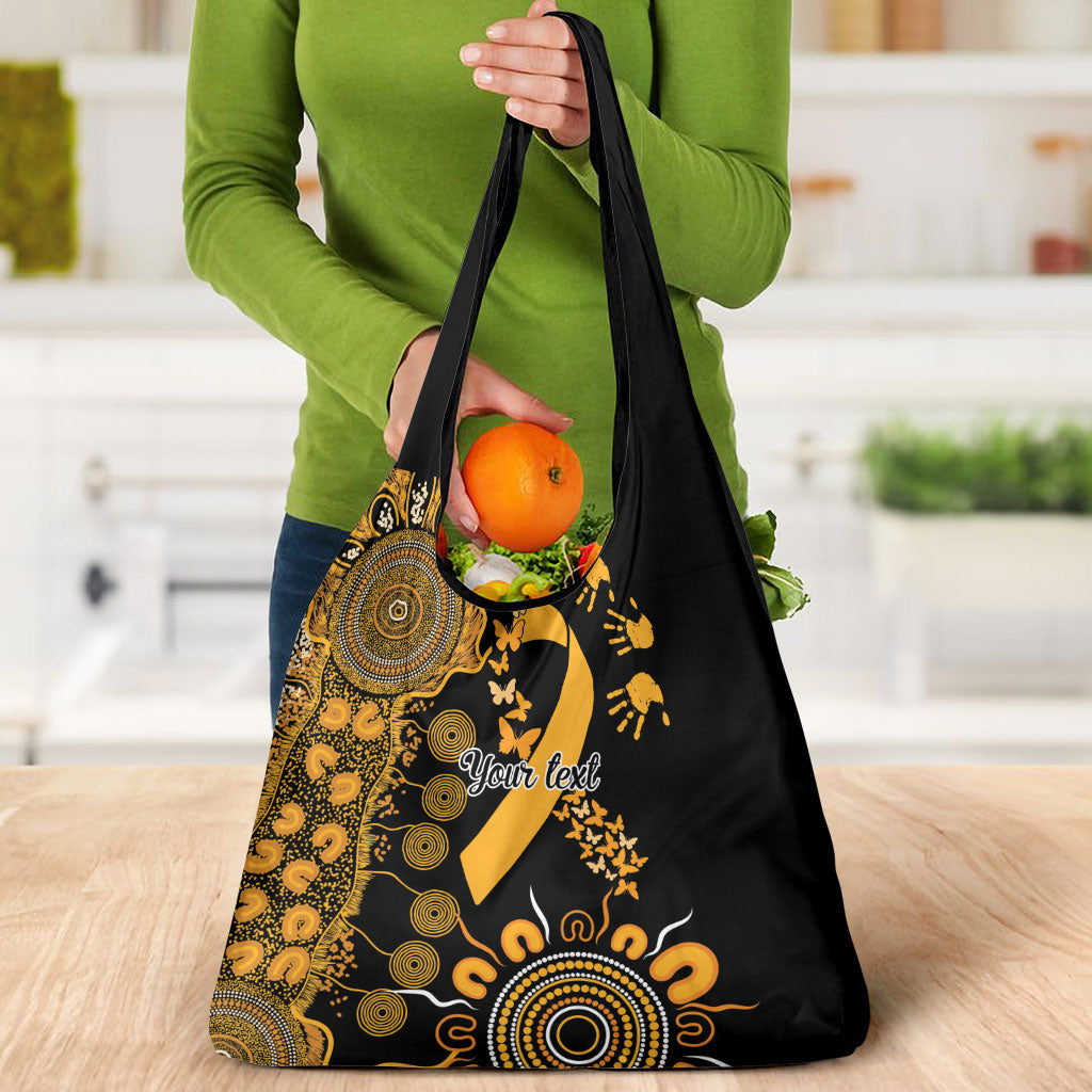 Hope For Childhood Cancer Support Personalised Grocery Bag Aboriginal Gold Ribbon Dot Painting