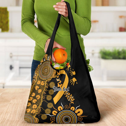 Hope For Childhood Cancer Support Personalised Grocery Bag Aboriginal Gold Ribbon Dot Painting