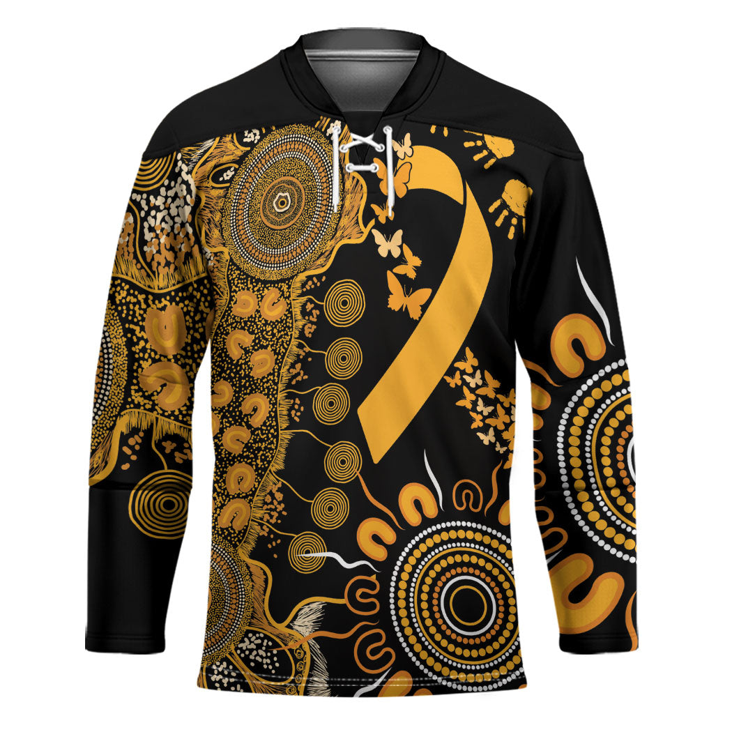 Hope For Childhood Cancer Support Personalised Hockey Jersey Aboriginal Gold Ribbon Dot Painting