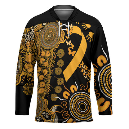 Hope For Childhood Cancer Support Personalised Hockey Jersey Aboriginal Gold Ribbon Dot Painting