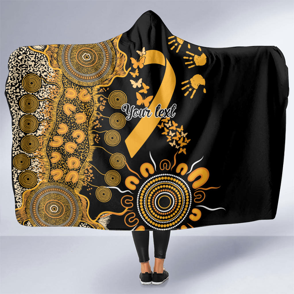 Hope For Childhood Cancer Support Personalised Hooded Blanket Aboriginal Gold Ribbon Dot Painting