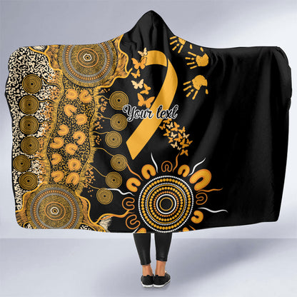 Hope For Childhood Cancer Support Personalised Hooded Blanket Aboriginal Gold Ribbon Dot Painting