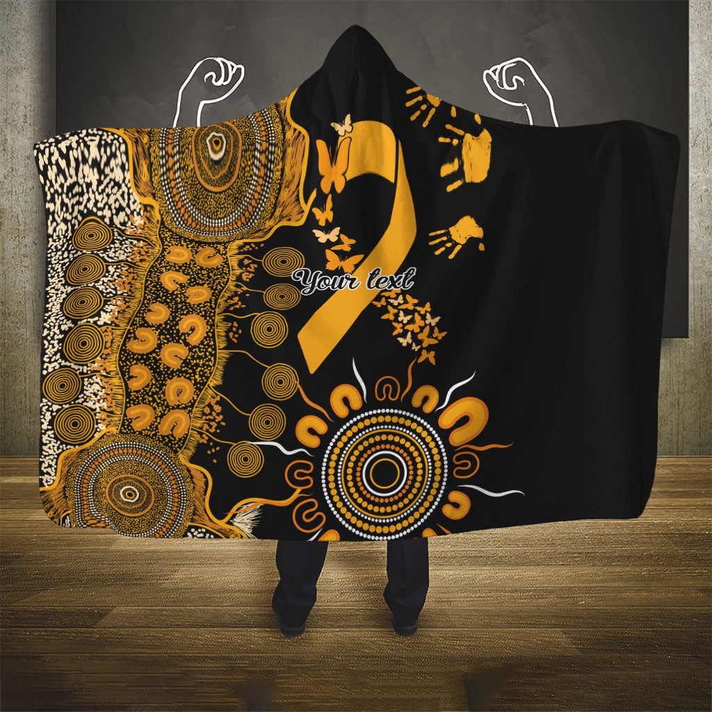 Hope For Childhood Cancer Support Personalised Hooded Blanket Aboriginal Gold Ribbon Dot Painting