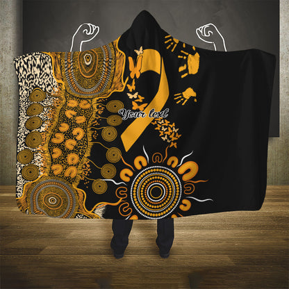 Hope For Childhood Cancer Support Personalised Hooded Blanket Aboriginal Gold Ribbon Dot Painting
