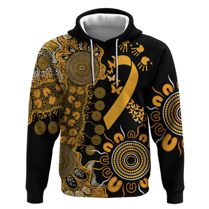 Hope For Childhood Cancer Support Personalised Hoodie Aboriginal Gold Ribbon Dot Painting