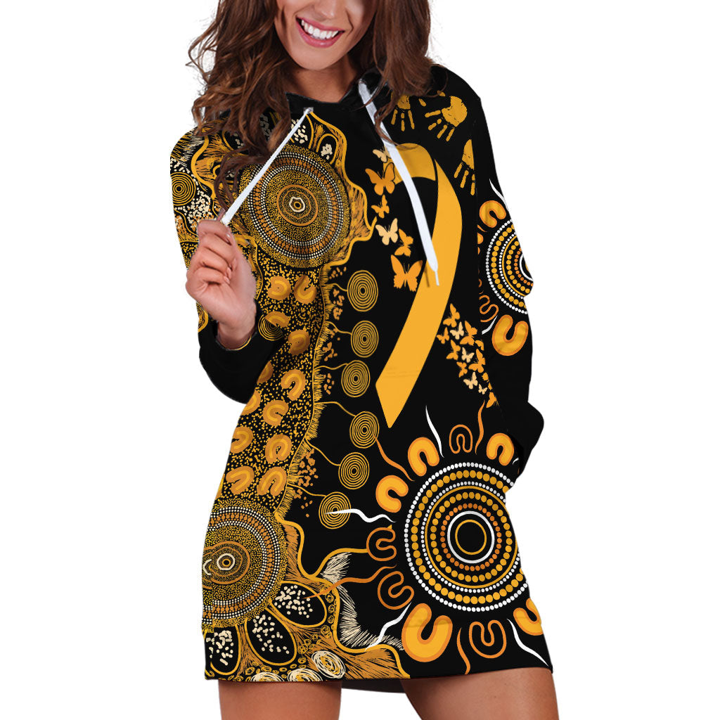Hope For Childhood Cancer Support Personalised Hoodie Dress Aboriginal Gold Ribbon Dot Painting
