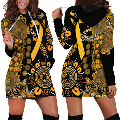 Hope For Childhood Cancer Support Personalised Hoodie Dress Aboriginal Gold Ribbon Dot Painting