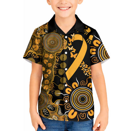 Hope For Childhood Cancer Support Personalised Kid Hawaiian Shirt Aboriginal Gold Ribbon Dot Painting