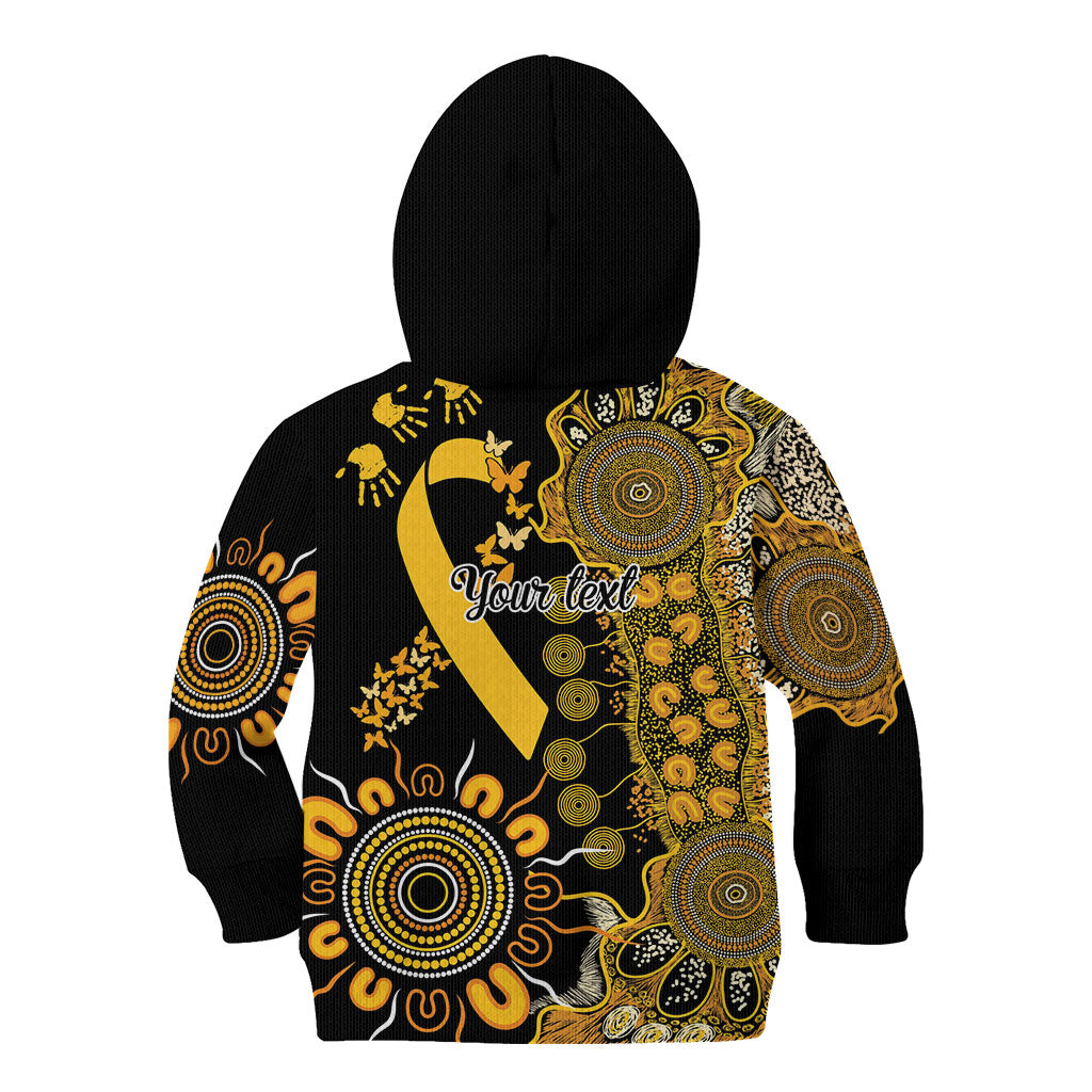 Hope For Childhood Cancer Support Personalised Kid Hoodie Aboriginal Gold Ribbon Dot Painting