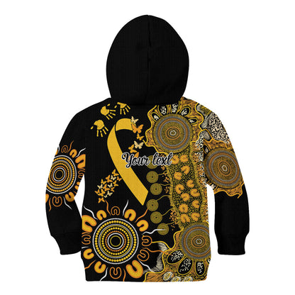 Hope For Childhood Cancer Support Personalised Kid Hoodie Aboriginal Gold Ribbon Dot Painting