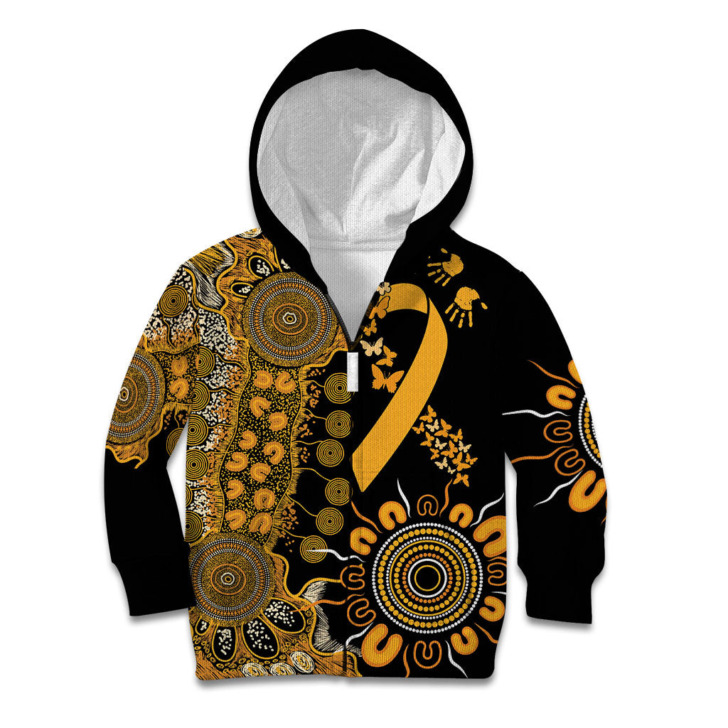 Hope For Childhood Cancer Support Personalised Kid Hoodie Aboriginal Gold Ribbon Dot Painting