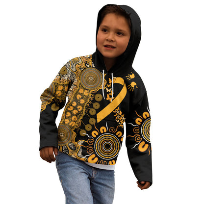 Hope For Childhood Cancer Support Personalised Kid Hoodie Aboriginal Gold Ribbon Dot Painting
