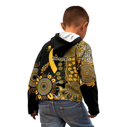 Hope For Childhood Cancer Support Personalised Kid Hoodie Aboriginal Gold Ribbon Dot Painting