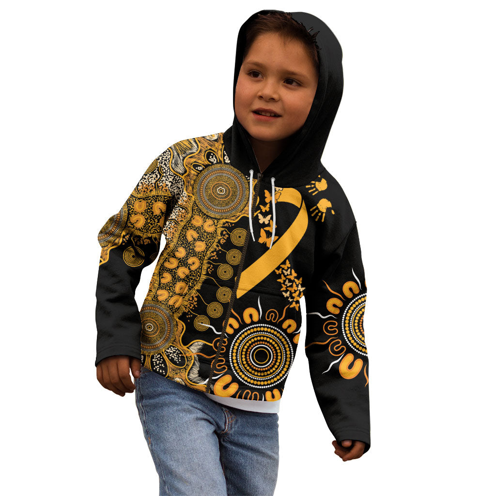 Hope For Childhood Cancer Support Personalised Kid Hoodie Aboriginal Gold Ribbon Dot Painting