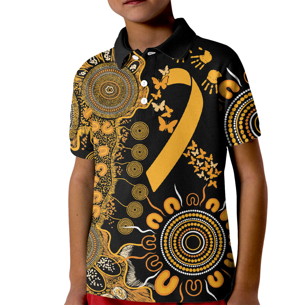 Hope For Childhood Cancer Support Personalised Kid Polo Shirt Aboriginal Gold Ribbon Dot Painting