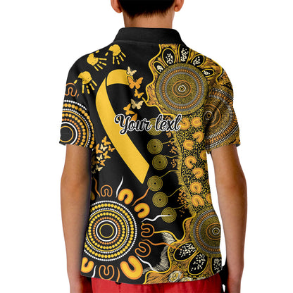 Hope For Childhood Cancer Support Personalised Kid Polo Shirt Aboriginal Gold Ribbon Dot Painting