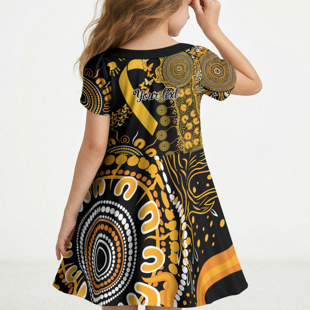 Hope For Childhood Cancer Support Personalised Kid Short Sleeve Dress Aboriginal Gold Ribbon Dot Painting
