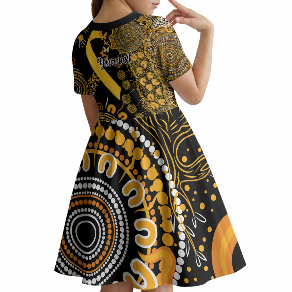 Hope For Childhood Cancer Support Personalised Kid Short Sleeve Dress Aboriginal Gold Ribbon Dot Painting