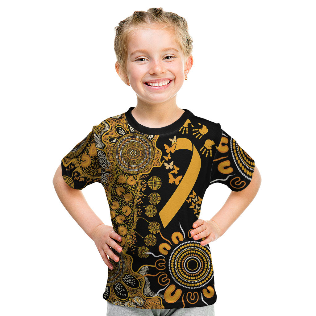 Hope For Childhood Cancer Support Personalised Kid T Shirt Aboriginal Gold Ribbon Dot Painting