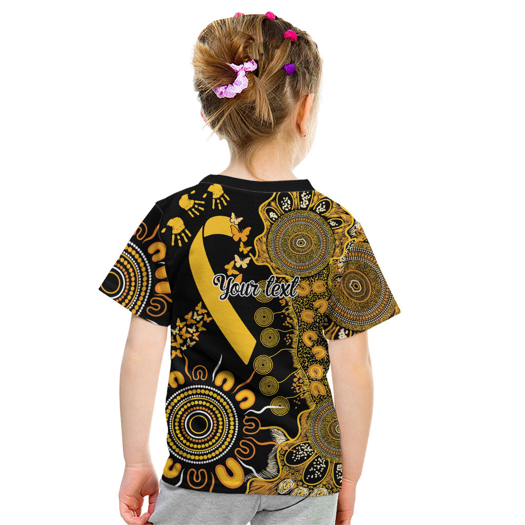 Hope For Childhood Cancer Support Personalised Kid T Shirt Aboriginal Gold Ribbon Dot Painting