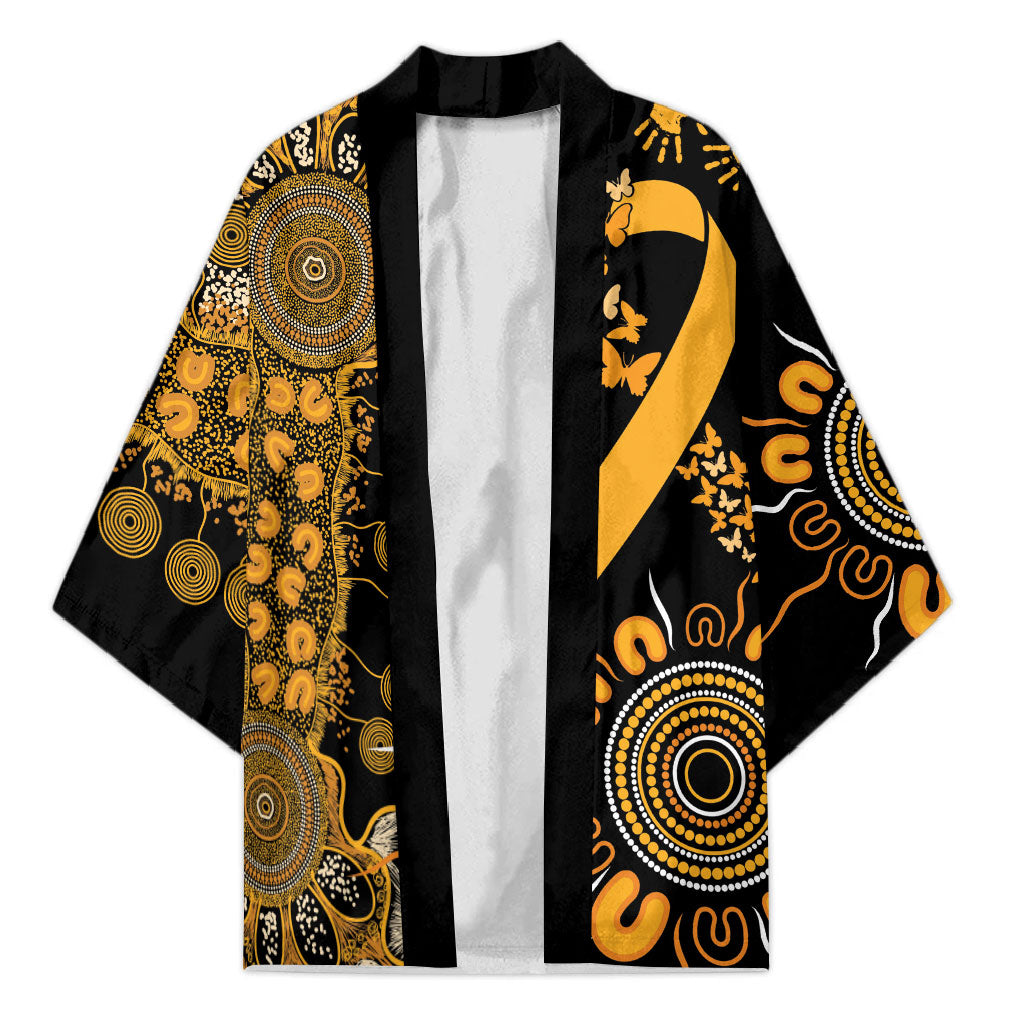 Hope For Childhood Cancer Support Personalised Kimono Aboriginal Gold Ribbon Dot Painting