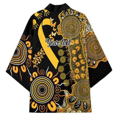 Hope For Childhood Cancer Support Personalised Kimono Aboriginal Gold Ribbon Dot Painting