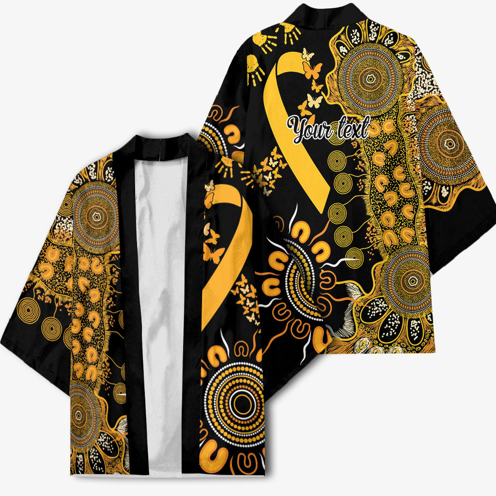 Hope For Childhood Cancer Support Personalised Kimono Aboriginal Gold Ribbon Dot Painting