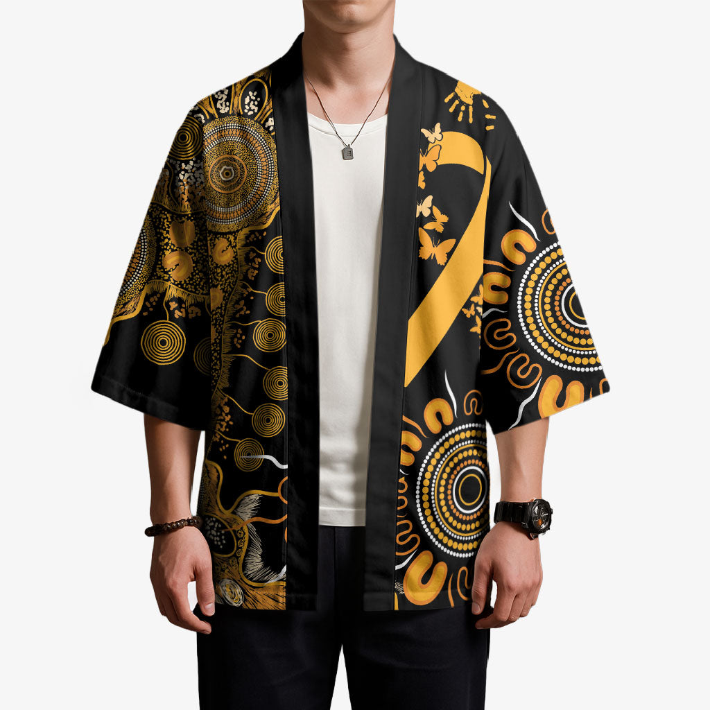 Hope For Childhood Cancer Support Personalised Kimono Aboriginal Gold Ribbon Dot Painting