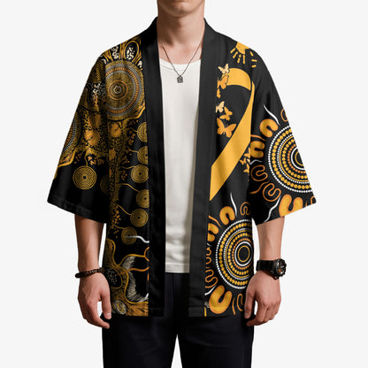 Hope For Childhood Cancer Support Personalised Kimono Aboriginal Gold Ribbon Dot Painting