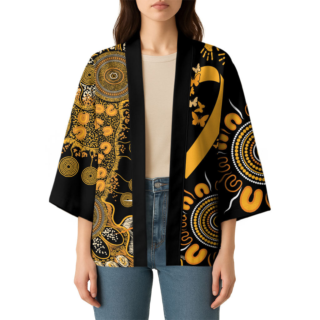 Hope For Childhood Cancer Support Personalised Kimono Aboriginal Gold Ribbon Dot Painting