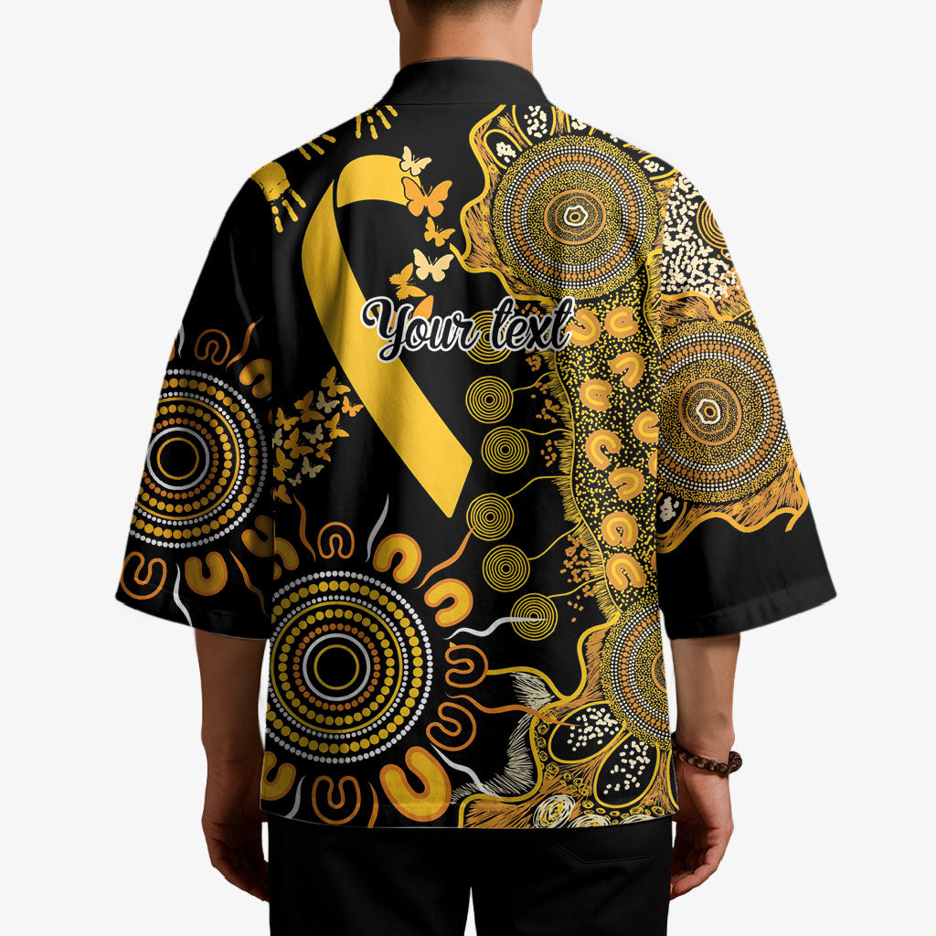 Hope For Childhood Cancer Support Personalised Kimono Aboriginal Gold Ribbon Dot Painting
