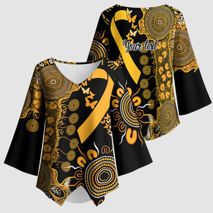 Hope For Childhood Cancer Support Personalised Kimono Sleeve Blouse Aboriginal Gold Ribbon Dot Painting