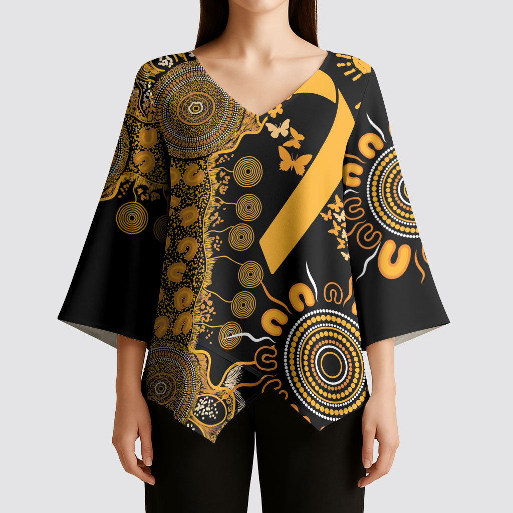 Hope For Childhood Cancer Support Personalised Kimono Sleeve Blouse Aboriginal Gold Ribbon Dot Painting
