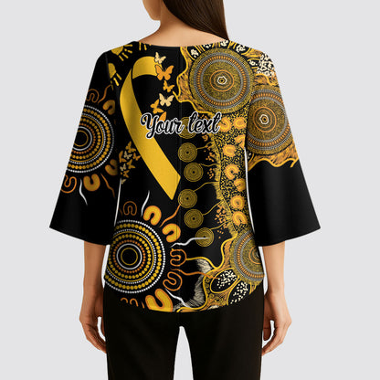 Hope For Childhood Cancer Support Personalised Kimono Sleeve Blouse Aboriginal Gold Ribbon Dot Painting