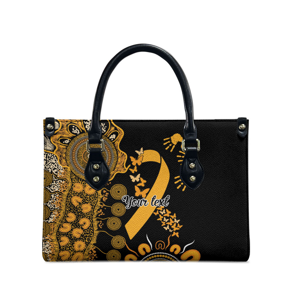 Hope For Childhood Cancer Support Personalised Leather Bag Aboriginal Gold Ribbon Dot Painting