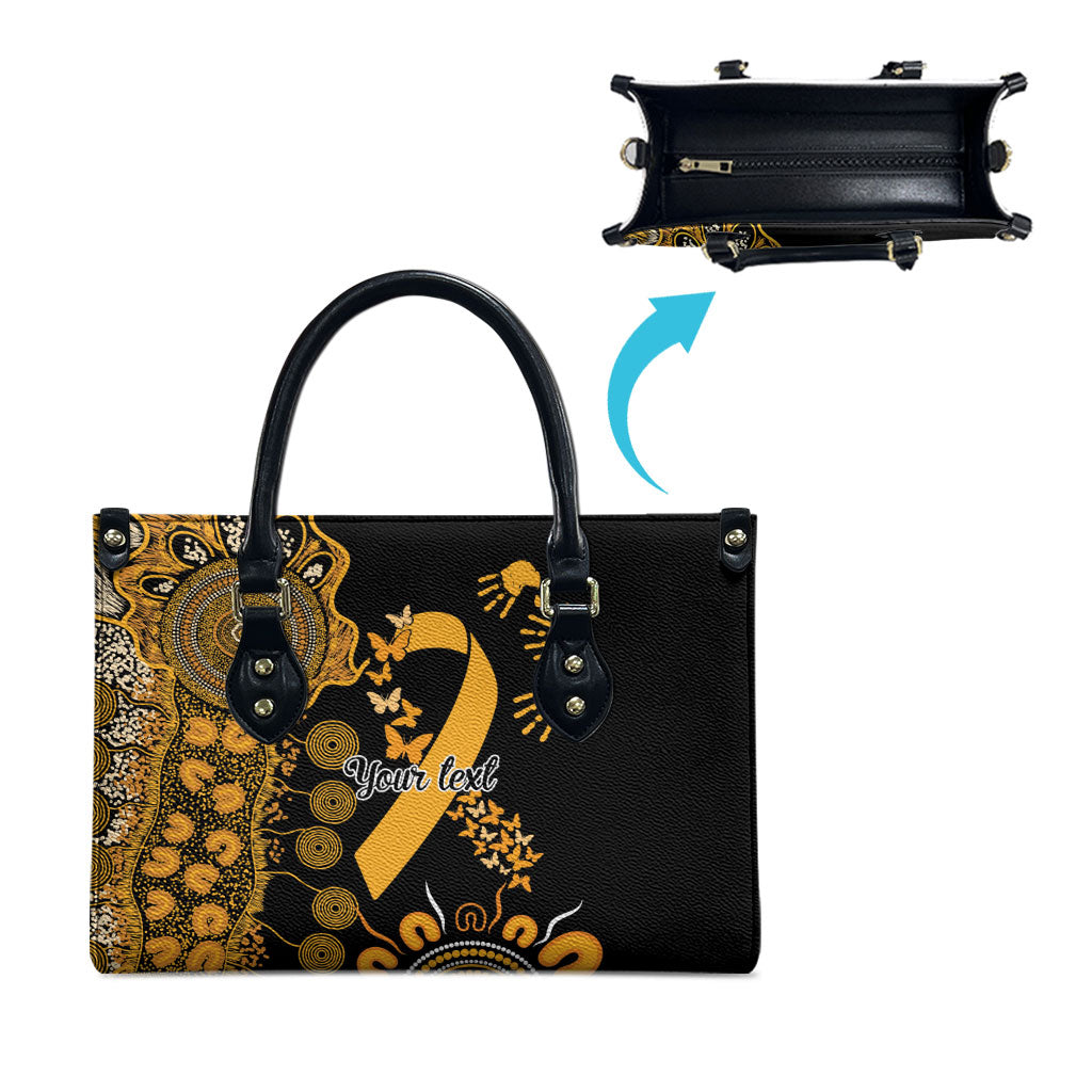 Hope For Childhood Cancer Support Personalised Leather Bag Aboriginal Gold Ribbon Dot Painting
