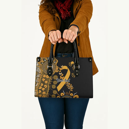 Hope For Childhood Cancer Support Personalised Leather Bag Aboriginal Gold Ribbon Dot Painting