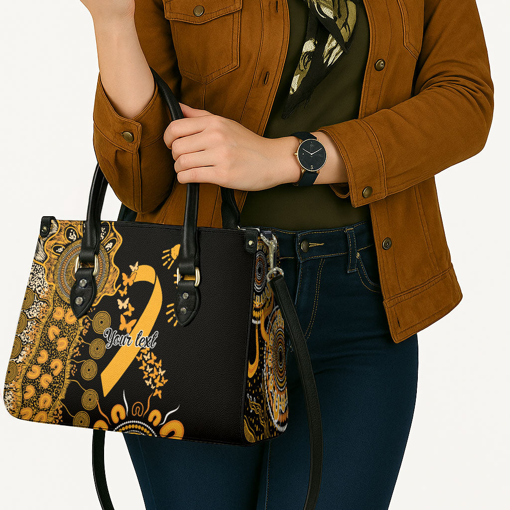 Hope For Childhood Cancer Support Personalised Leather Bag Aboriginal Gold Ribbon Dot Painting