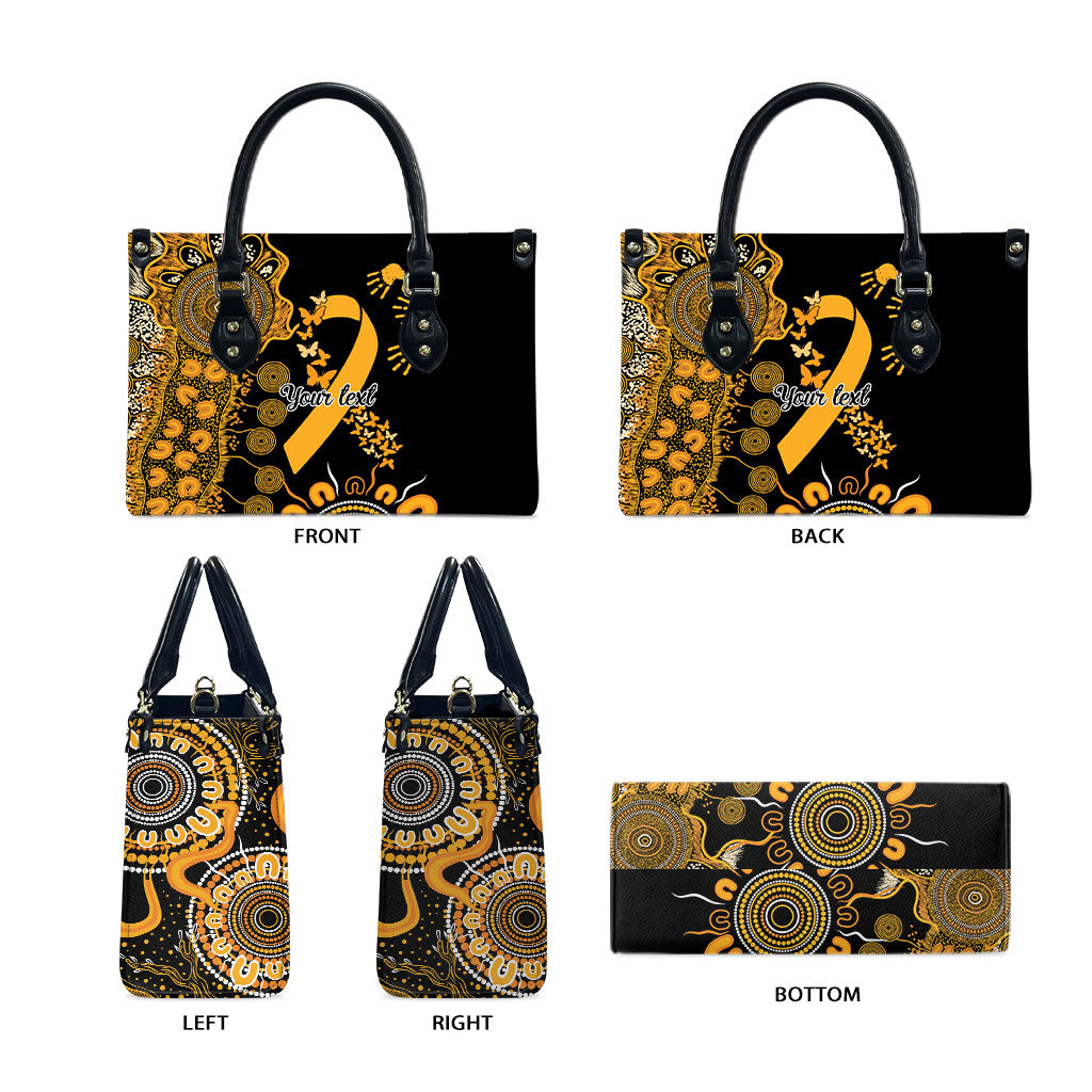 Hope For Childhood Cancer Support Personalised Leather Bag Aboriginal Gold Ribbon Dot Painting